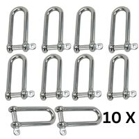 10 x Long D Shackle Marine Grade 316 Stainless Steel 8mm