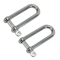 2 x Long D Shackle Marine Grade 316 Stainless Steel 8mm