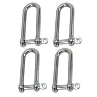 4 x Long D Shackle Marine Grade 316 Stainless Steel 8mm