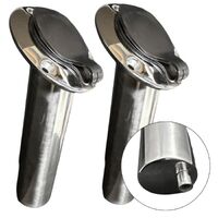 2 x Rod Holder with PVC Liner 30° Flange Flush Mount with Drainage Pipe 316 Stainless Steel