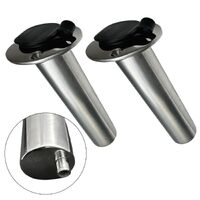 2 x Rod Holder with PVC Liner 15° Flange Flush Mount with Drainage Pipe 316 Stainless Steel