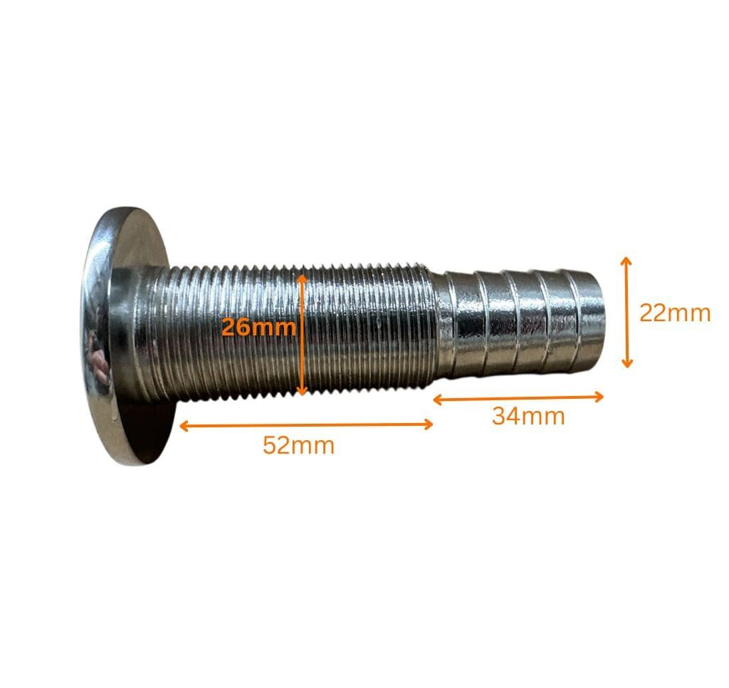 Through Hull Fitting 3/4” (19mm) Stainless Steel with Hose Tail - Image 6
