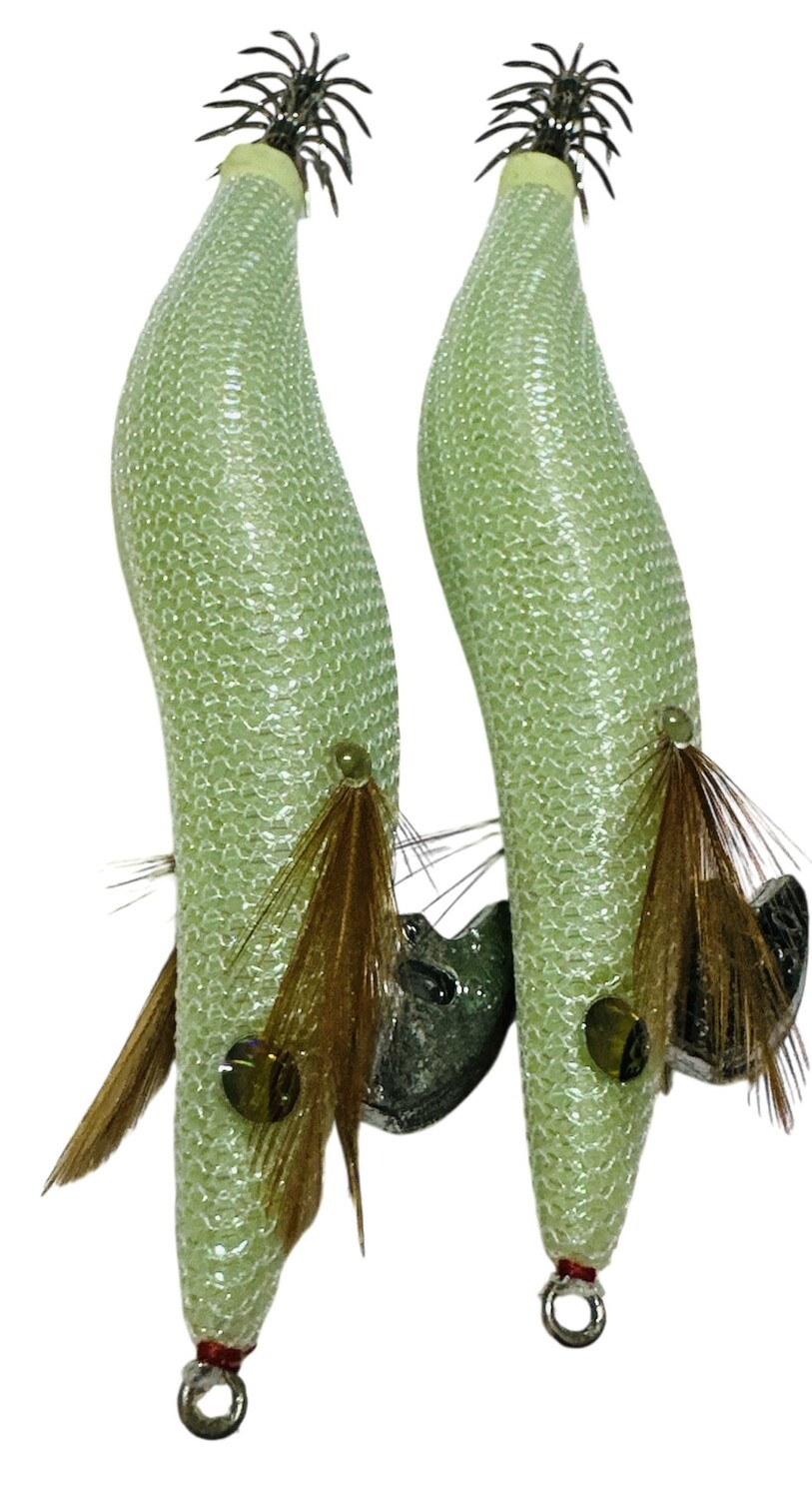 2 x Squid Jig Hosaku 3 grams Lumo White (UV Reactive) with rattle - Image 3