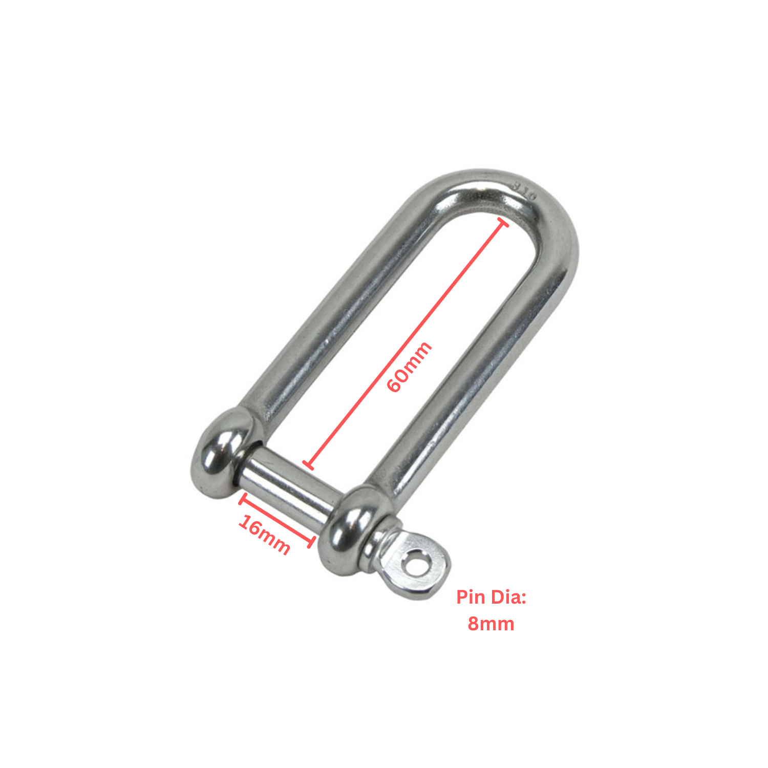 10 x Long D Shackle - 8mm - Image 3