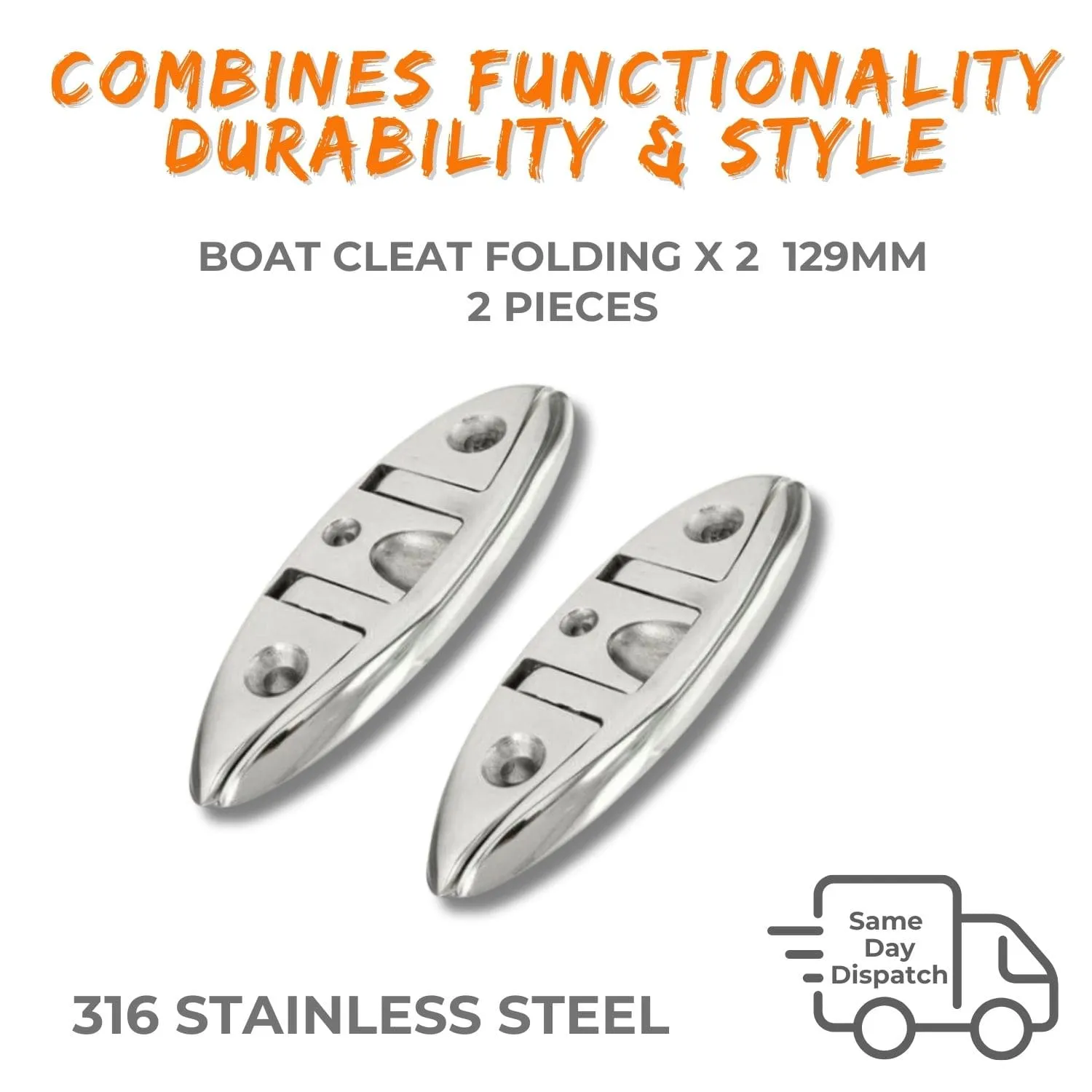 Boat Cleat Folding x 2 - 129mm - Image 9