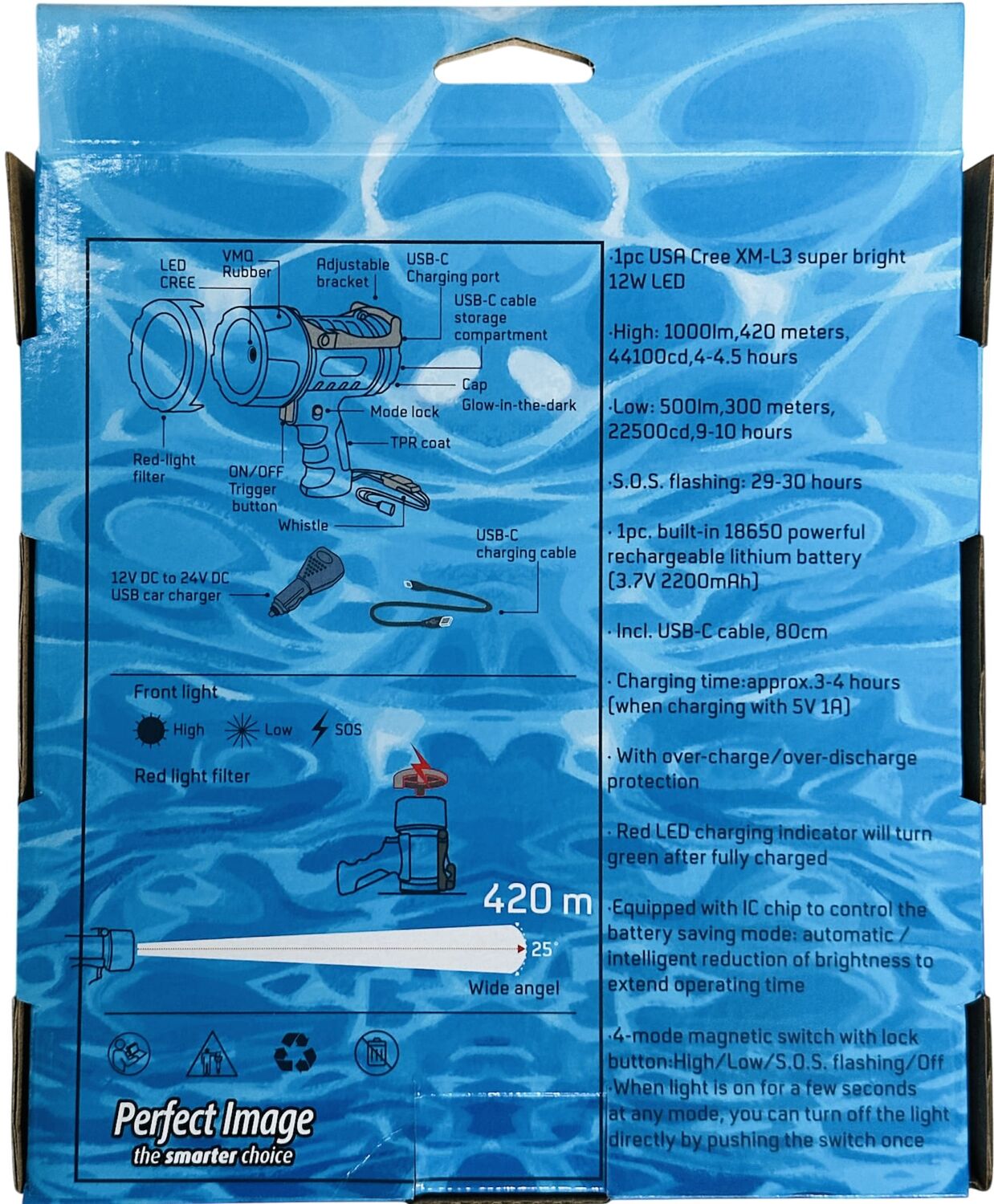 1000 Lumen Spotlight Torch - Rechargeable & Waterproof - Image 6