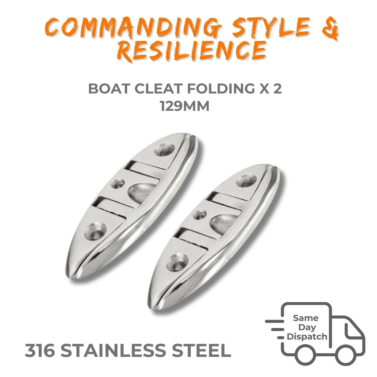 Boat Cleat Folding x 2 - 129mm - Image 8