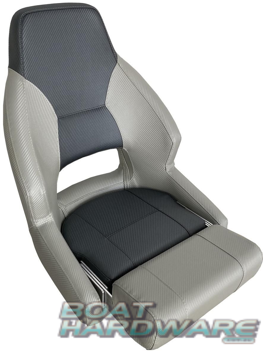 Mariner Deluxe Flip-Up Boat Helm Seats (Light and Dark Grey) - Image 2