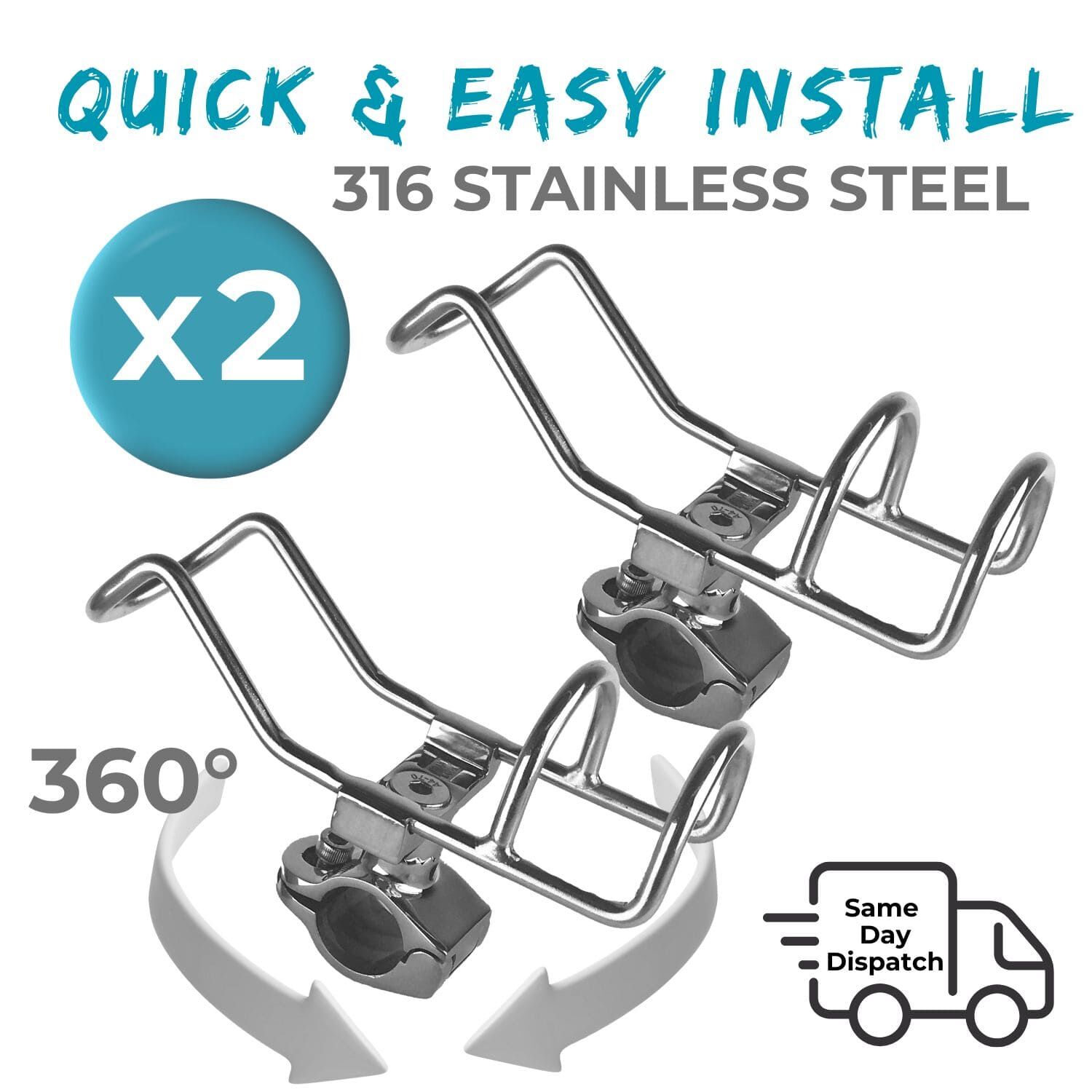 2 x Rail Mount Rod Holder - 25mm - Image 8