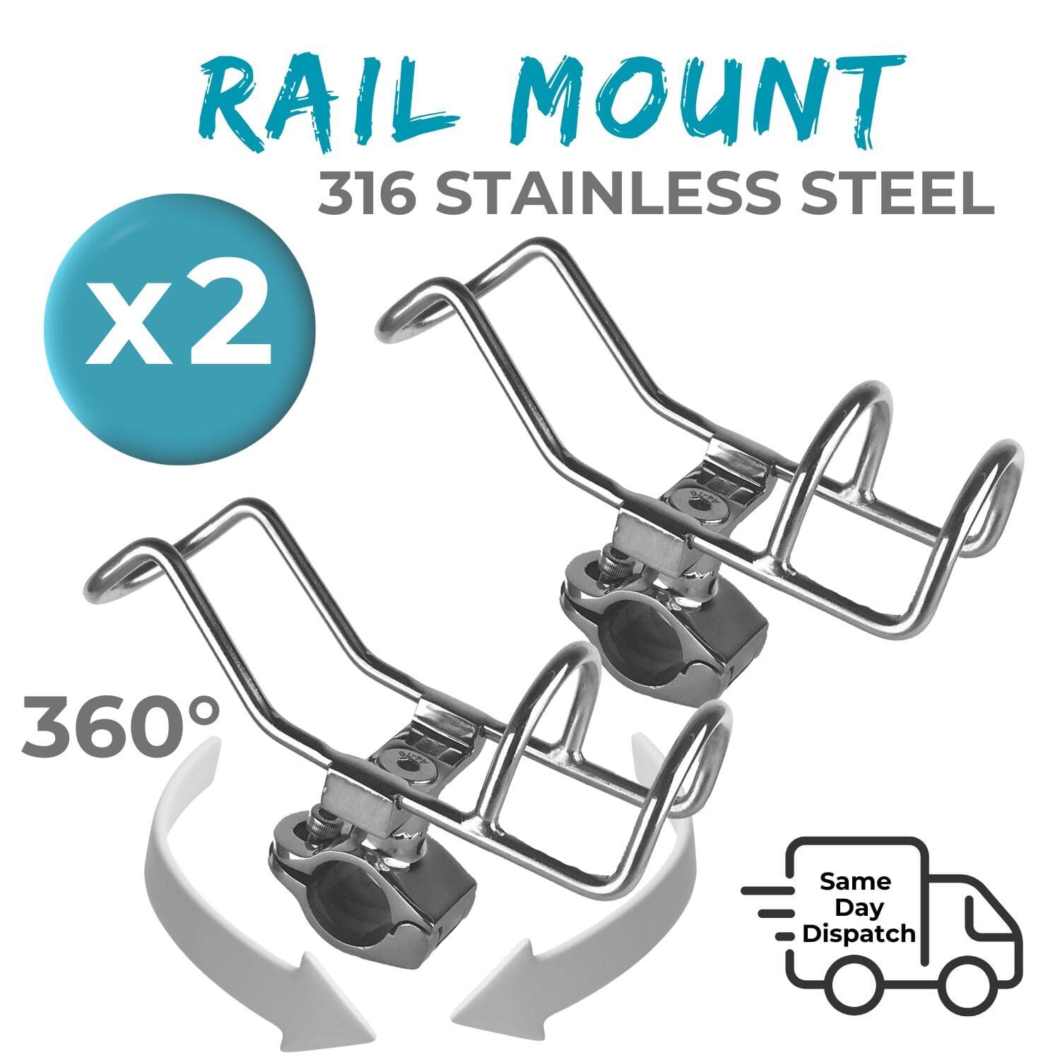 2 x Rail Mount Rod Holder - 25mm - Image 9